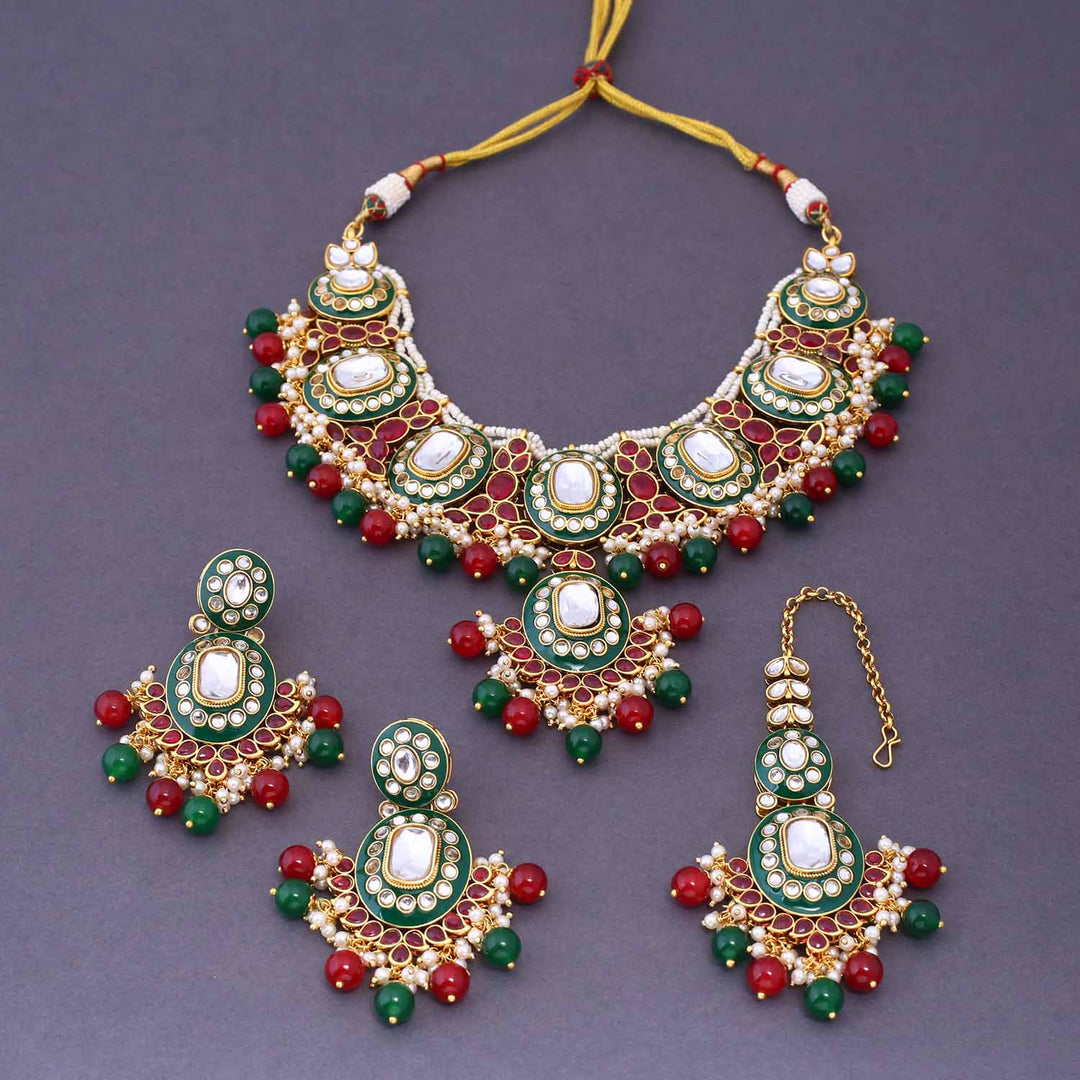 Multicolor Aachal Kundan Jewellery Set