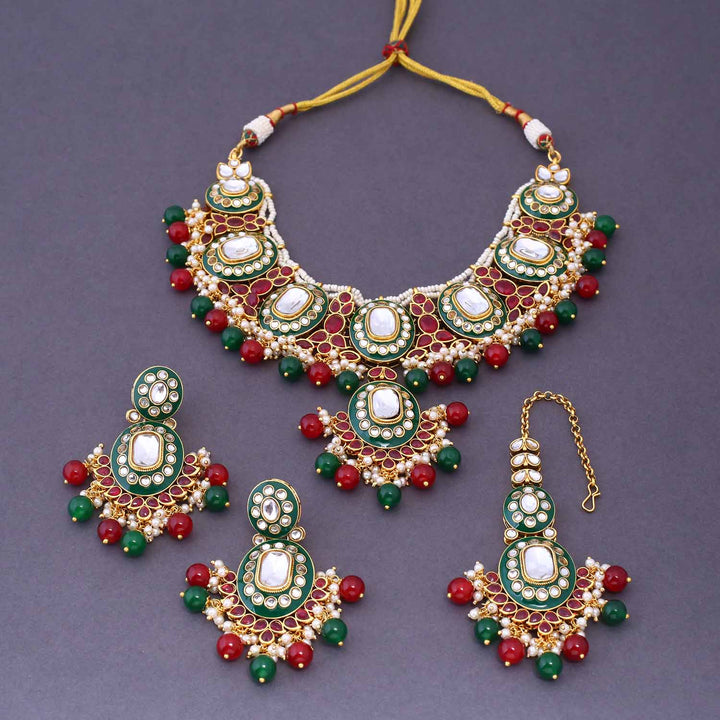 Multicolor Aachal Kundan Jewellery Set