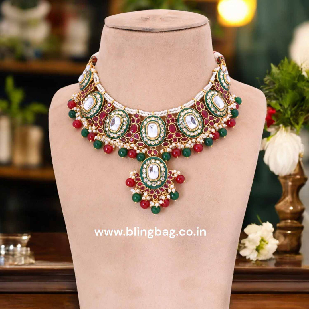 Multicolor Aachal Kundan Jewellery Set