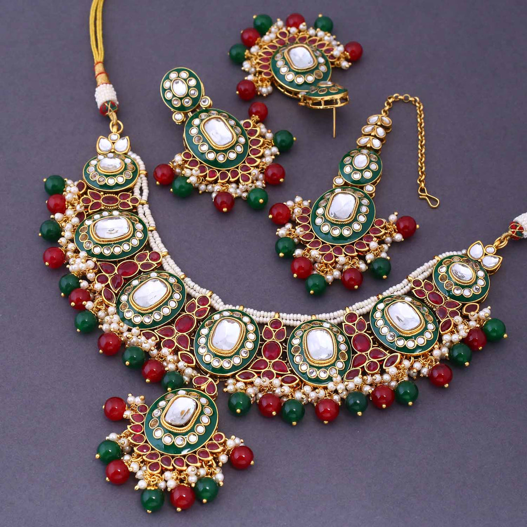 Multicolor Aachal Kundan Jewellery Set