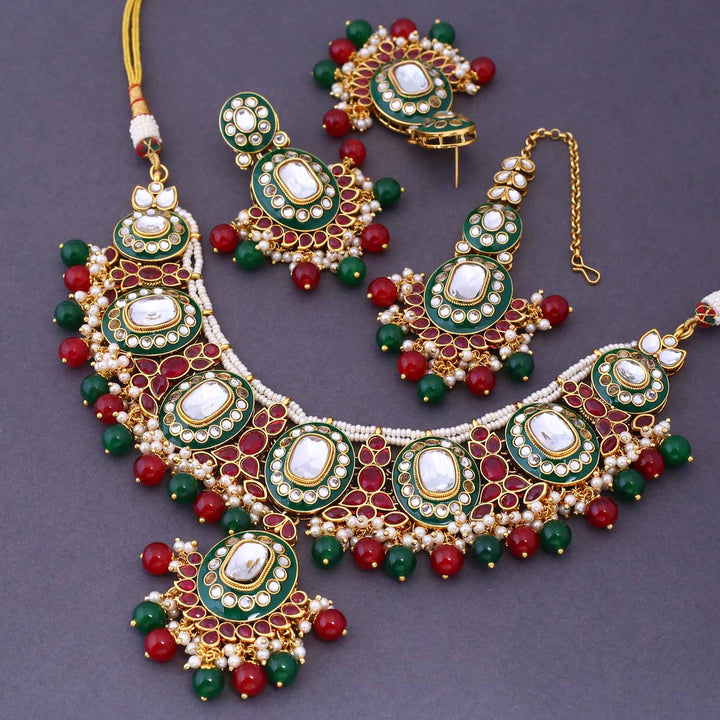 Multicolor Aachal Kundan Jewellery Set