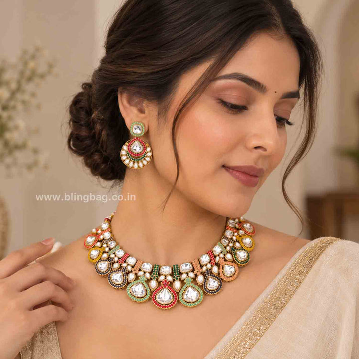 Multicolor Aarna Kundan Jewellery Set