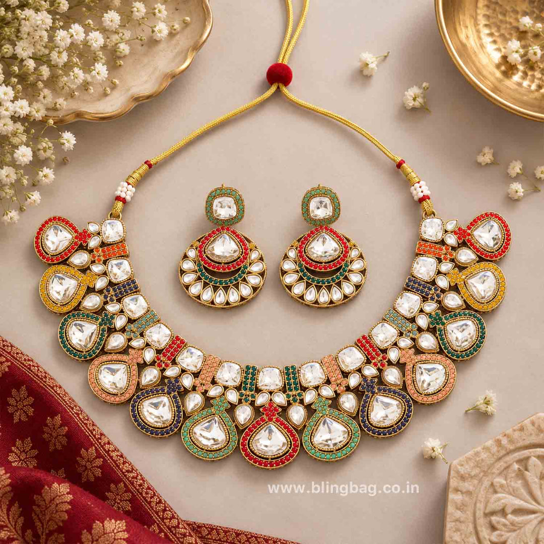 Multicolor Aarna Kundan Jewellery Set