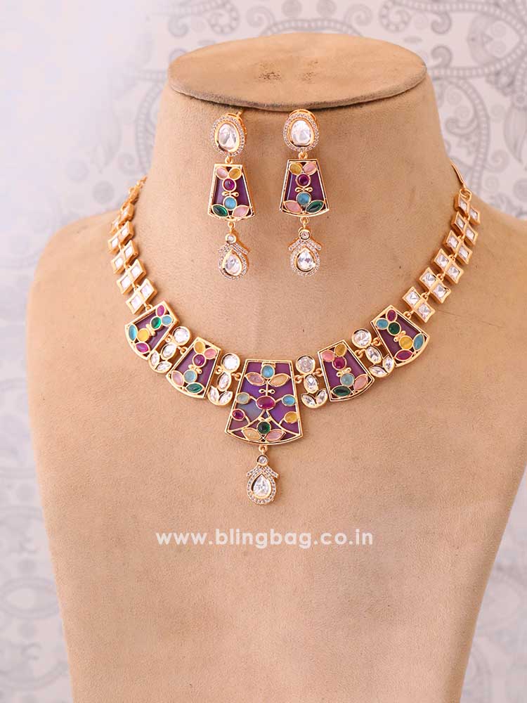 Multicolor Ahalya Kundan Jewellery Set