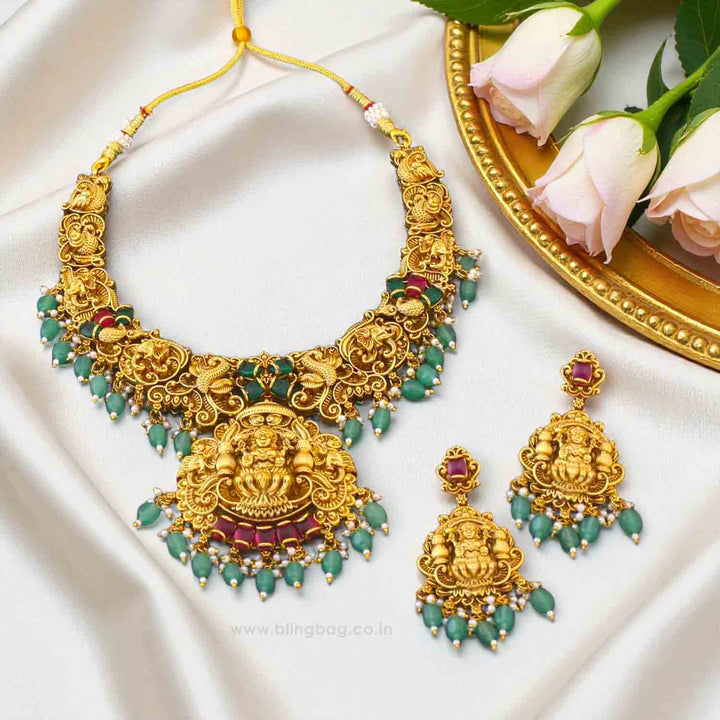Multicolor Bhadrakalishree Hasli Temple Jewellery Set - New Arrival