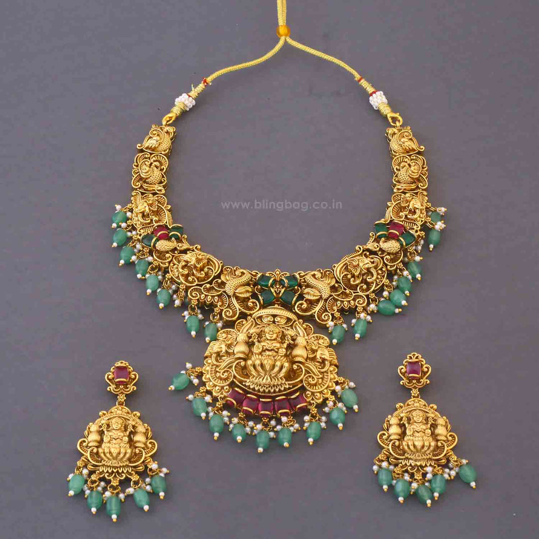 Multicolor Bhadrakalishree Hasli Temple Jewellery Set - New Arrival