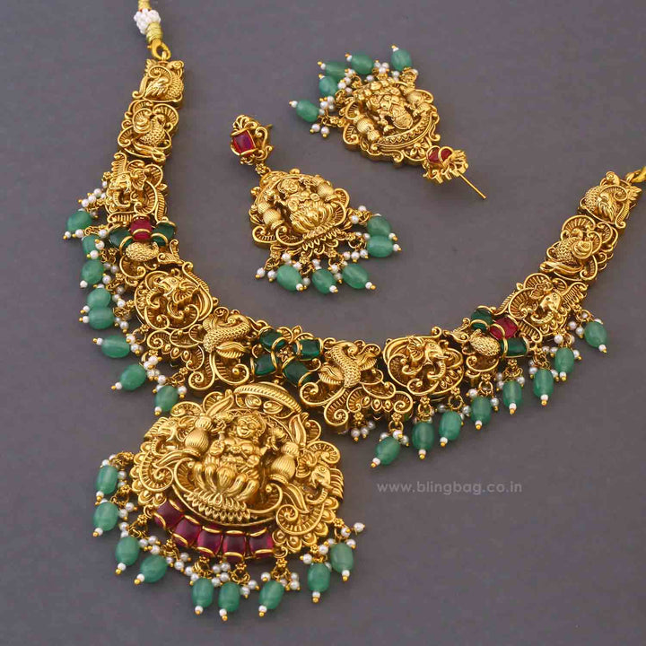 Multicolor Bhadrakalishree Hasli Temple Jewellery Set - New Arrival