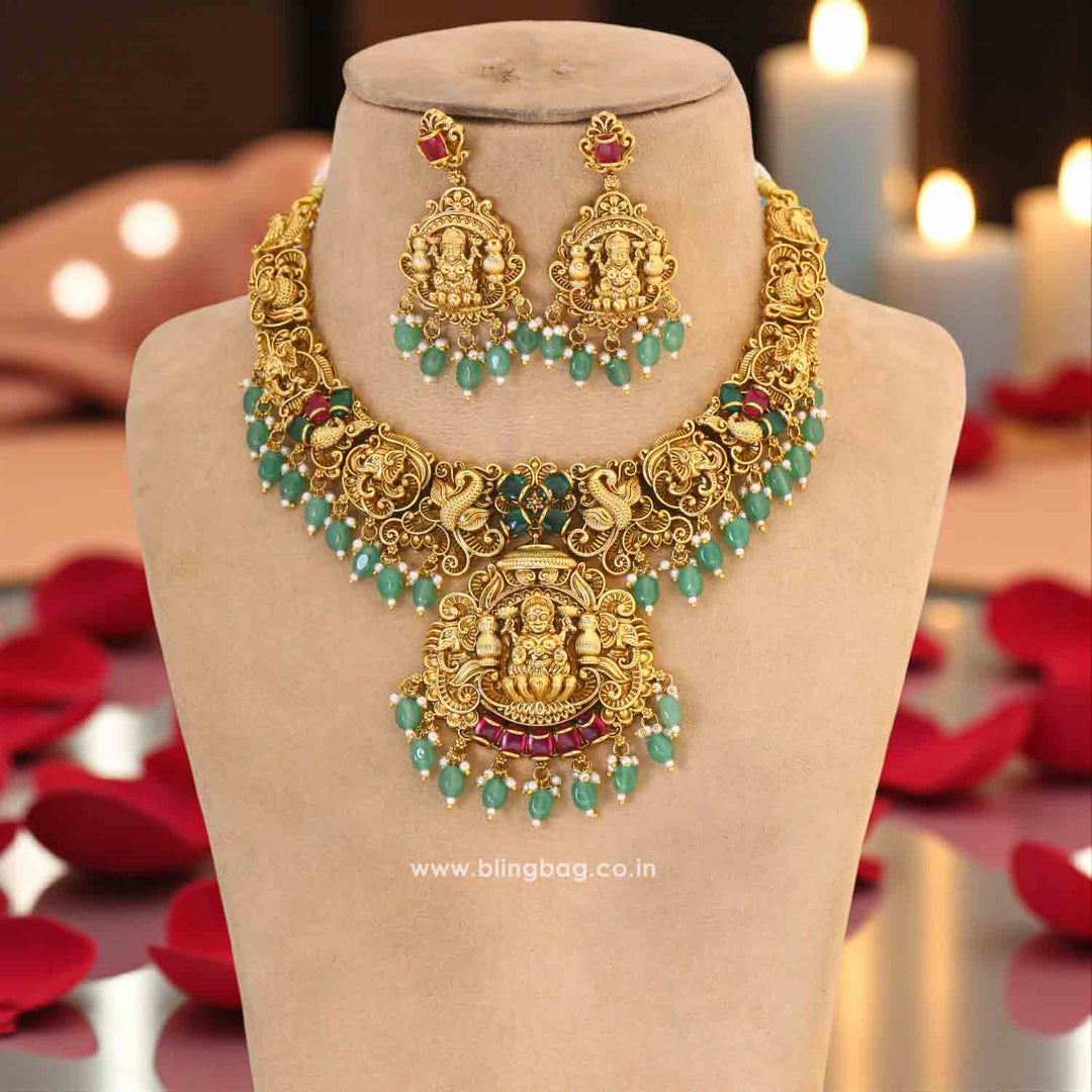 Multicolor Bhadrakalishree Hasli Temple Jewellery Set - New Arrival