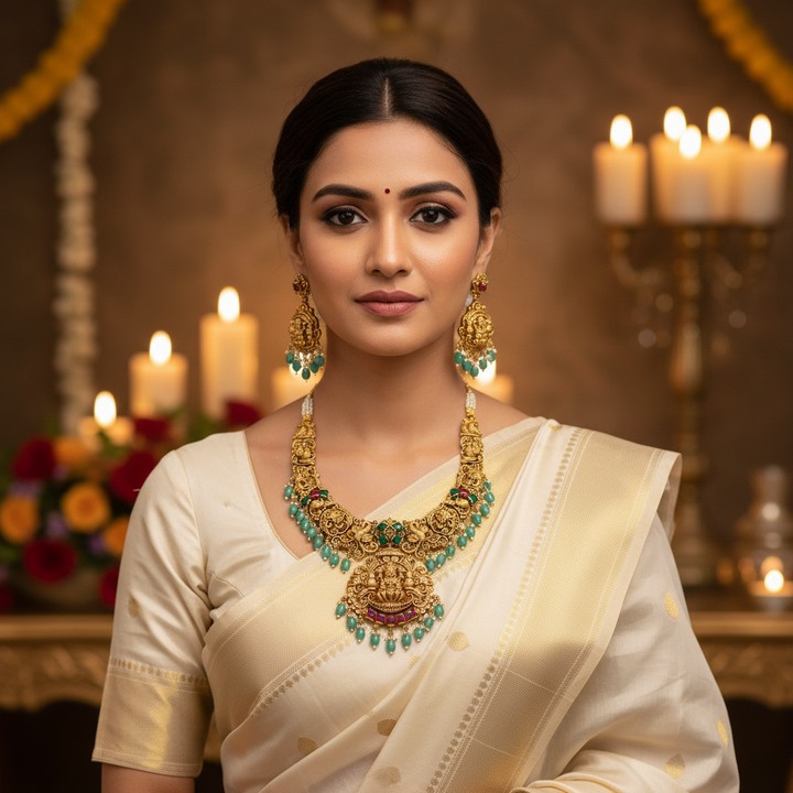 Multicolor Bhadrakalishree Hasli Temple Jewellery Set - New Arrival