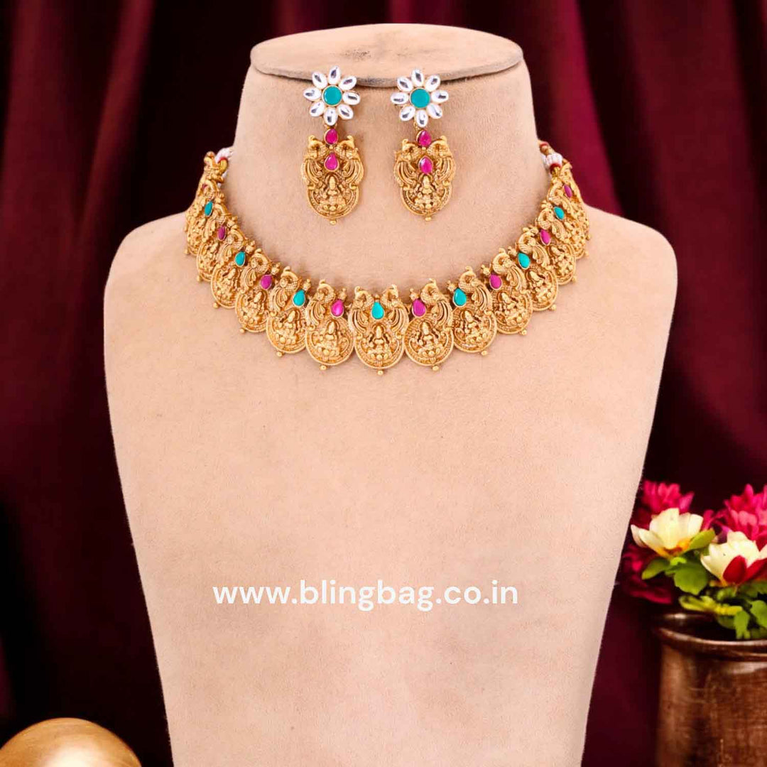 Multicolor Bharati Temple Jewellery Set- New Arrival
