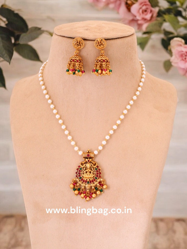 Multicolor Bhuvaneswari Temple Pendant Set - New Arrival