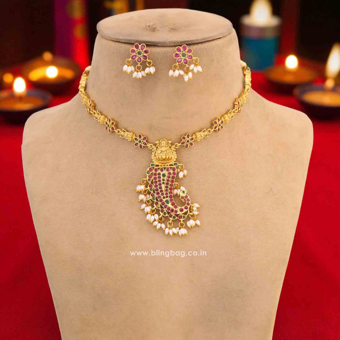 Multicolor Bodhita Temple Jewellery Set - New Arrival