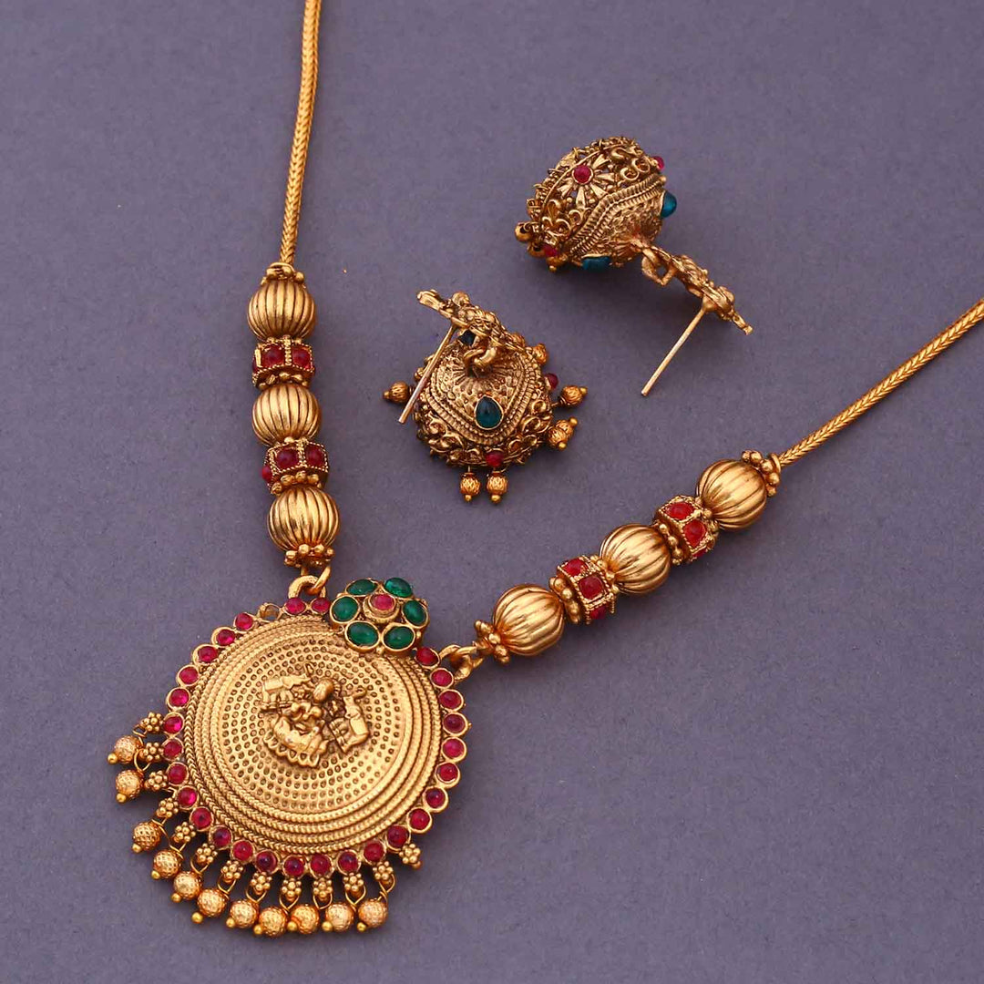 Multicolor Brahmapriya Temple Pendant Set- New Arrival
