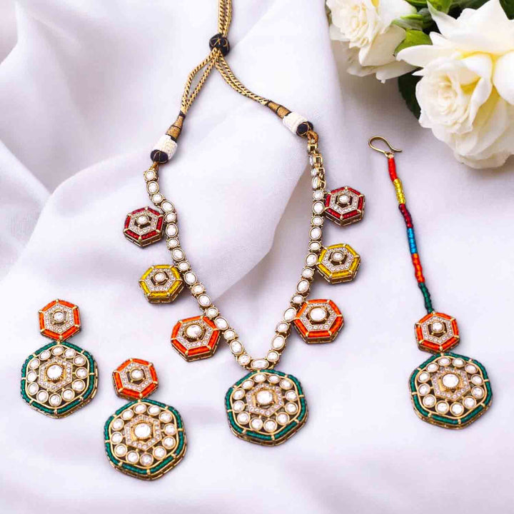Multicolor Caroliya Kundan Jewellery Set