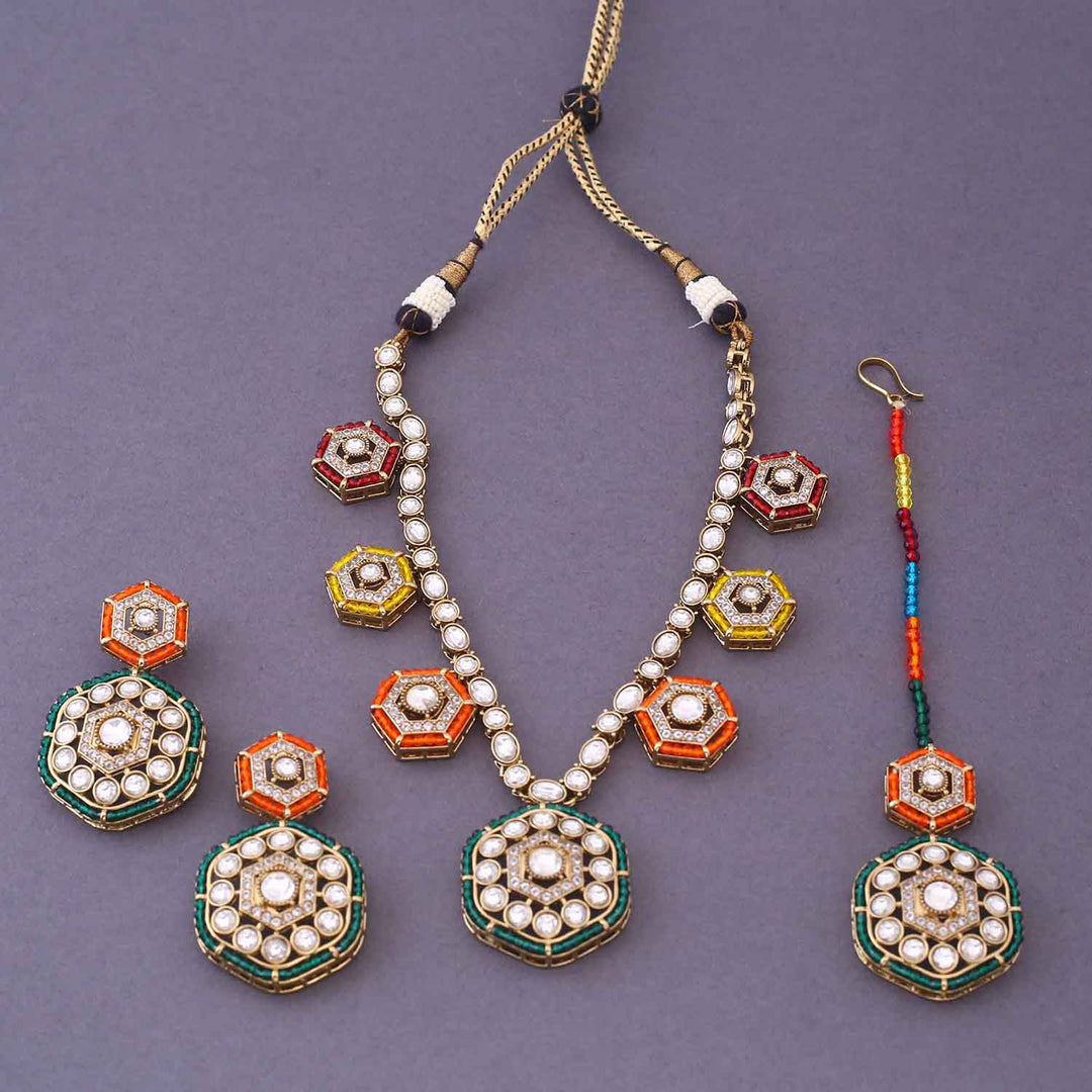 Multicolor Caroliya Kundan Jewellery Set