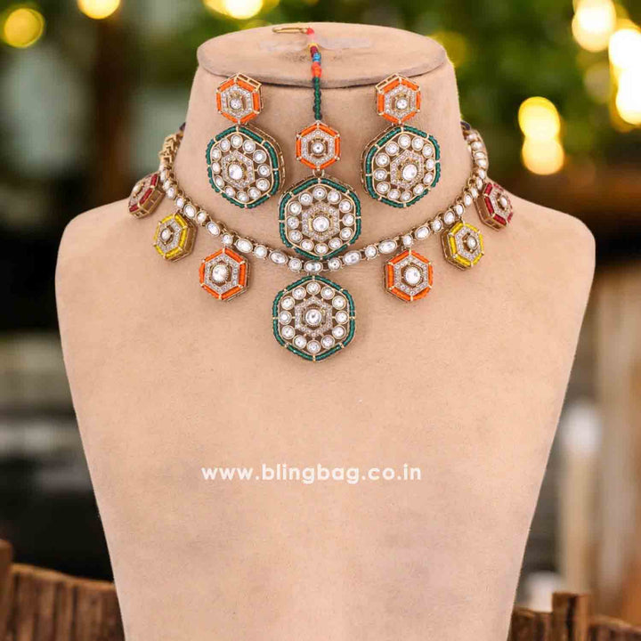 Multicolor Caroliya Kundan Jewellery Set