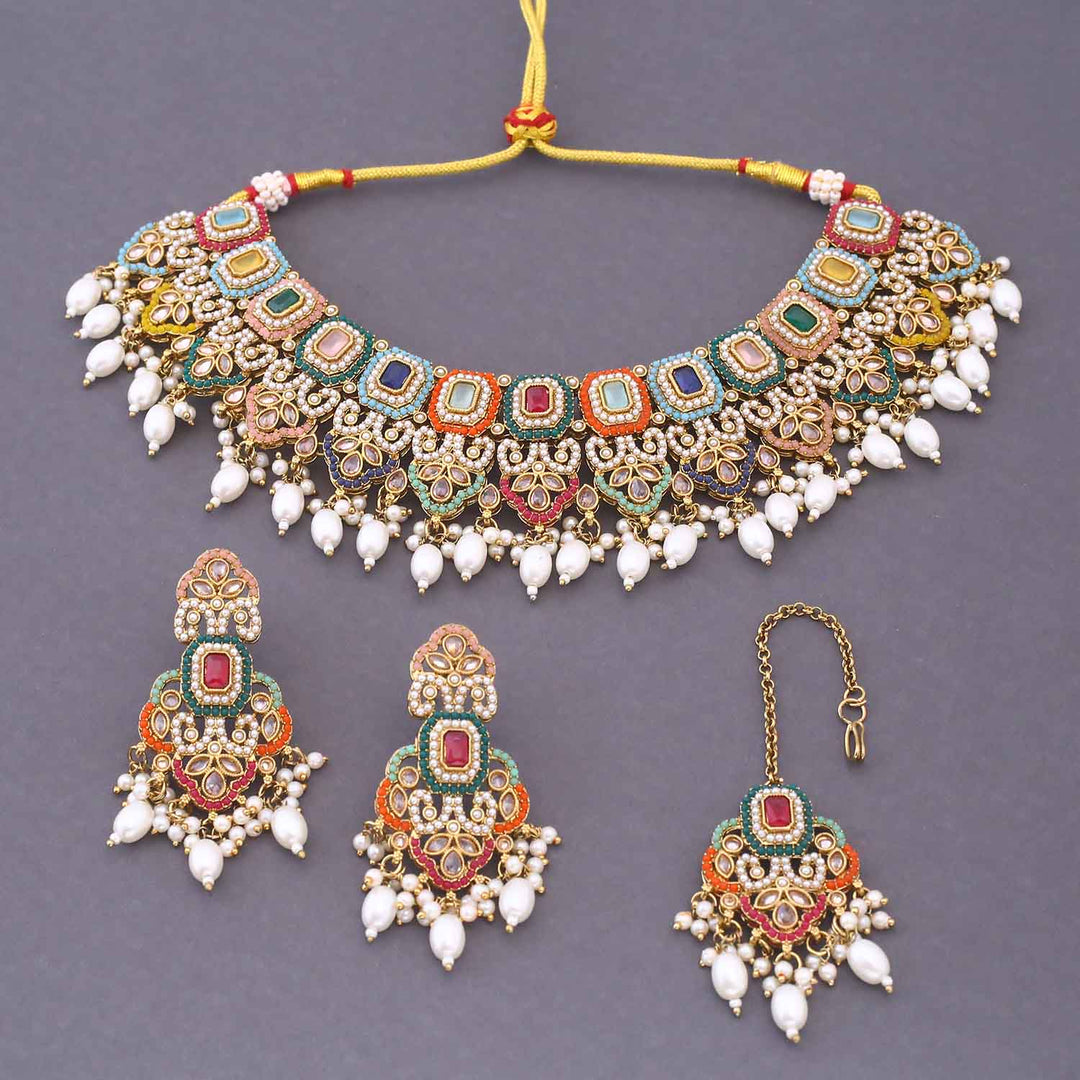 Multicolor Chamora Kundan Jewellery Set