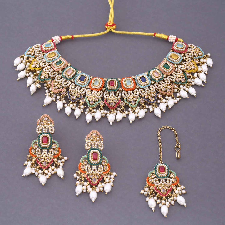 Multicolor Chamora Kundan Jewellery Set