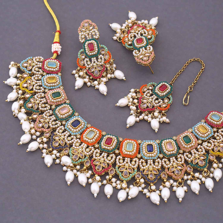 Multicolor Chamora Kundan Jewellery Set