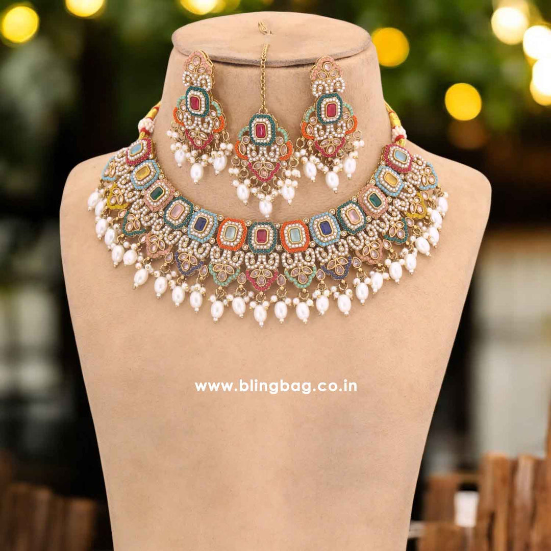 Multicolor Chamora Kundan Jewellery Set
