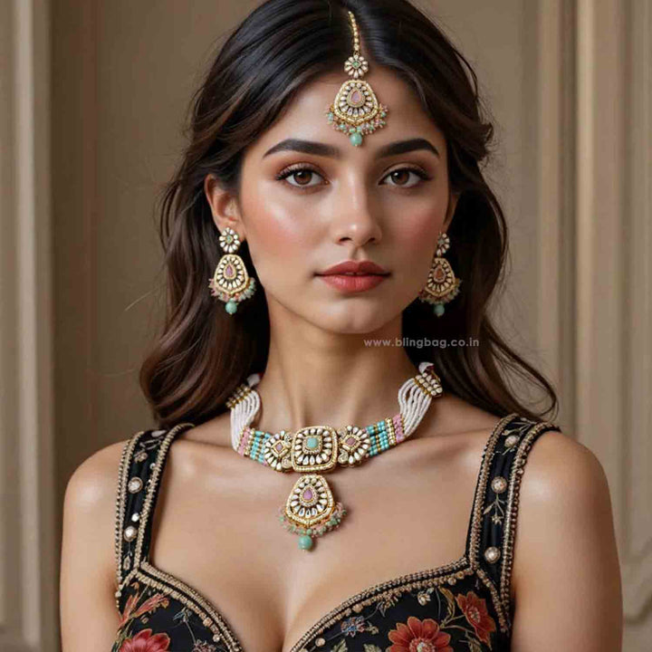 Multicolor Dakshina Kundan Jewellery Set