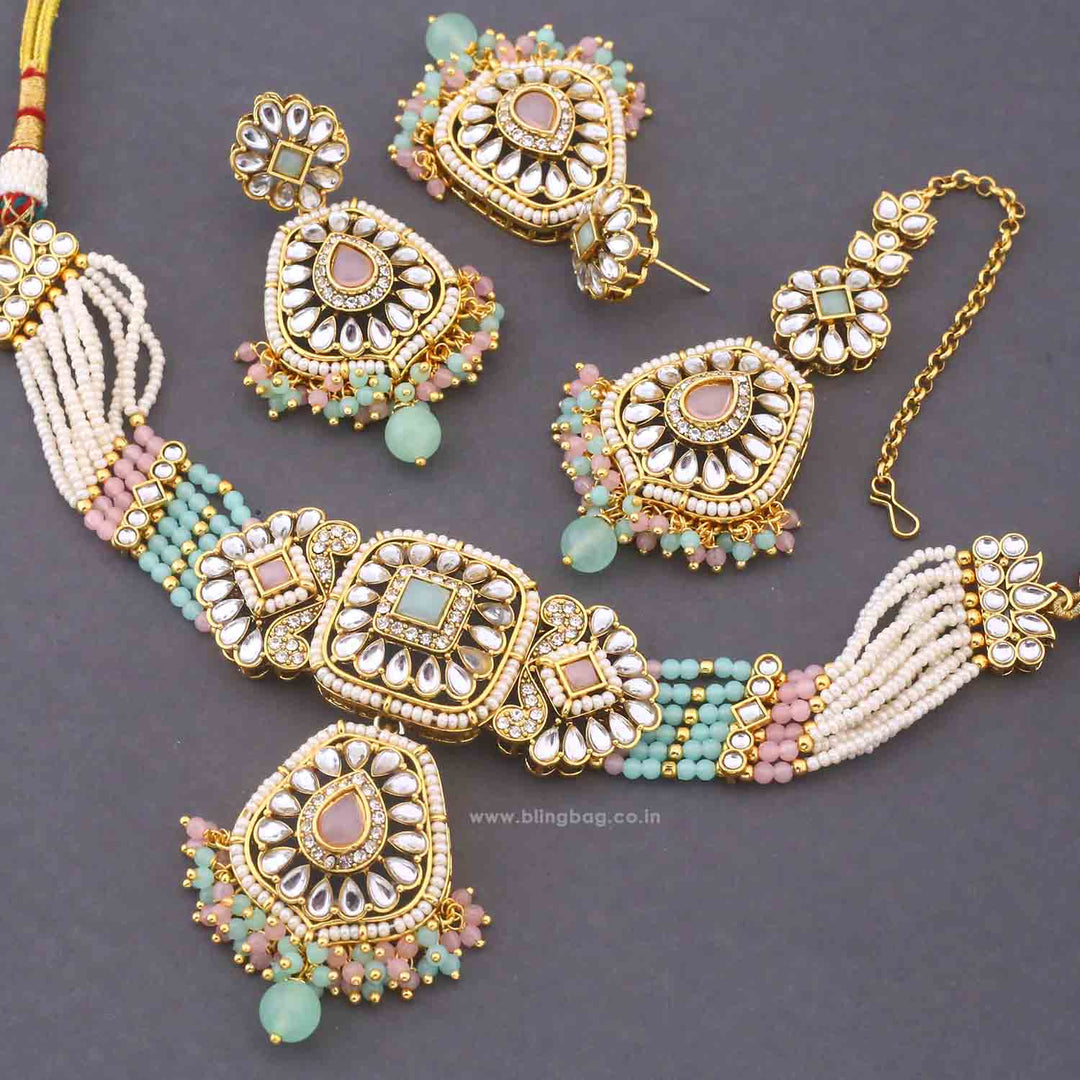 Multicolor Dakshina Kundan Jewellery Set