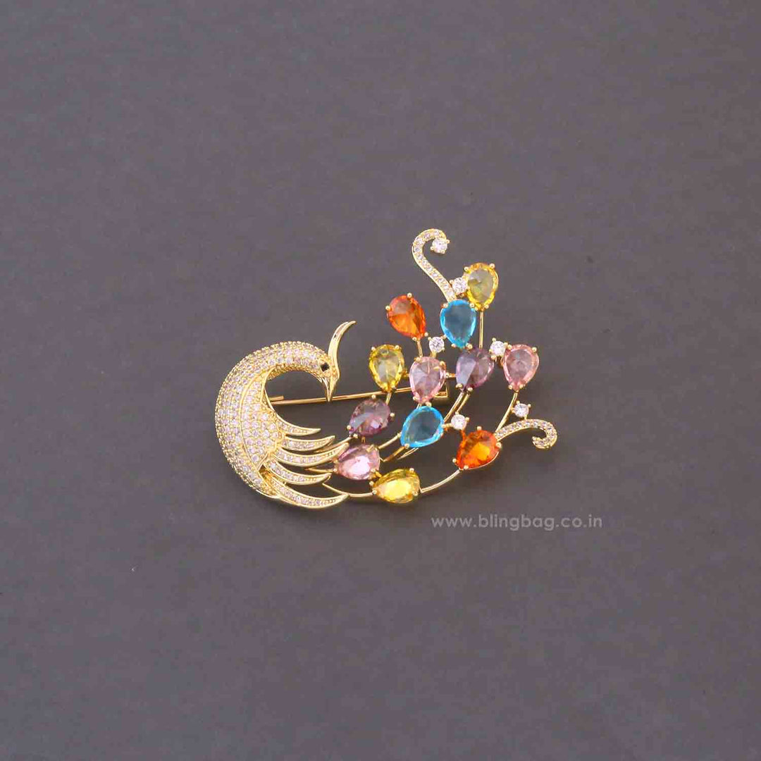 Multicolor Dancing Peacock Brooch