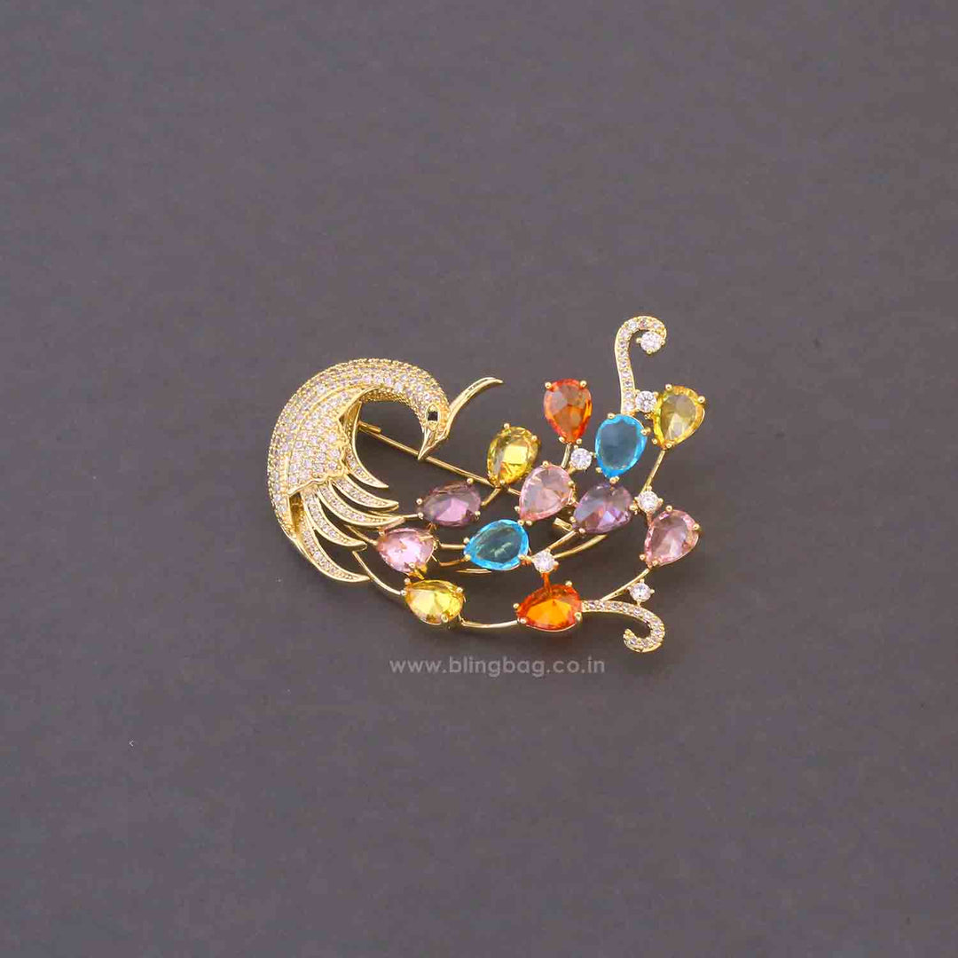 Multicolor Dancing Peacock Brooch