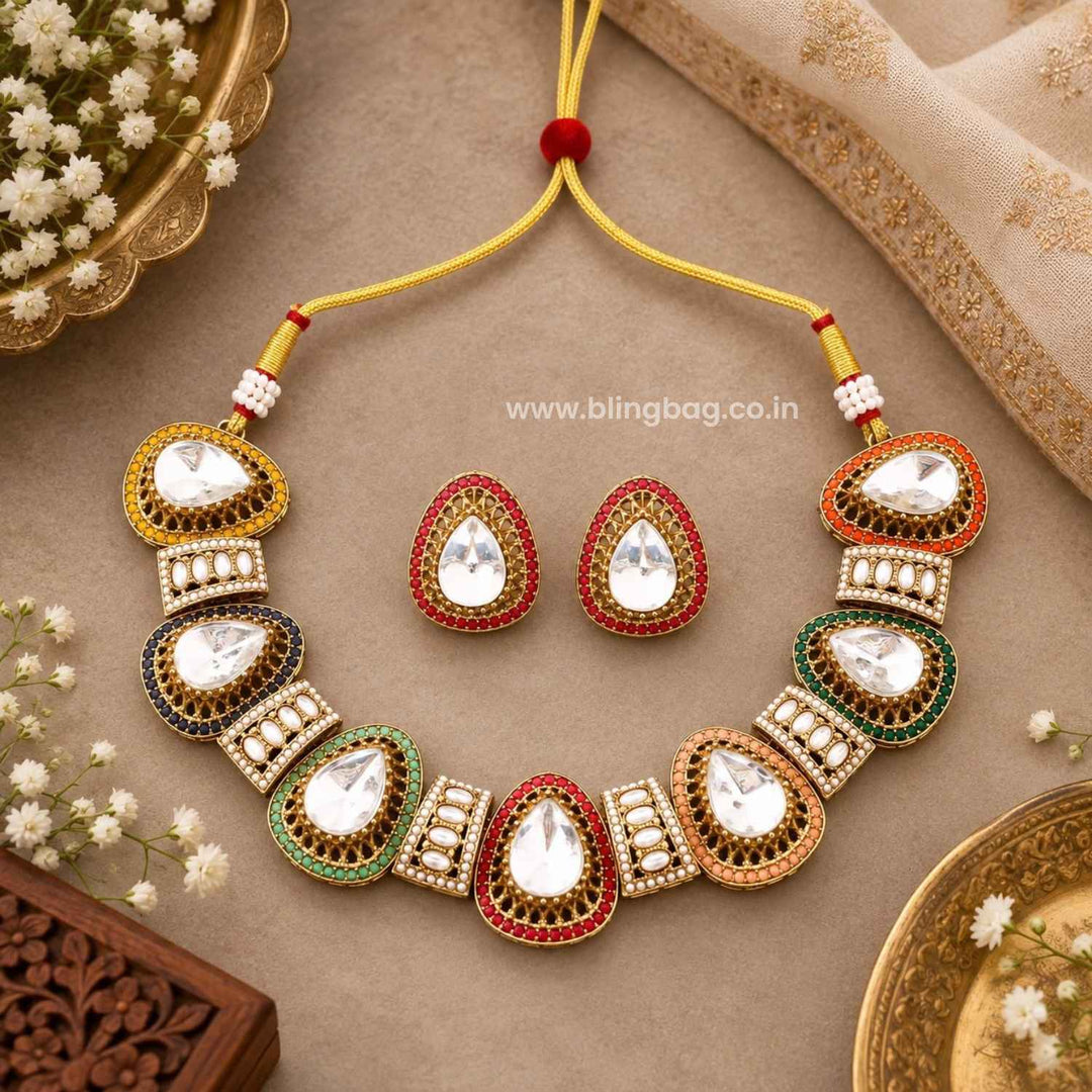 Multicolor Danielamarie Kundan Jewellery Set- New Arrivals
