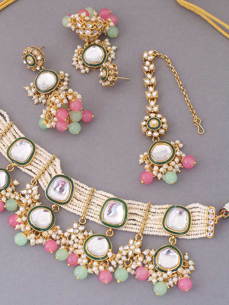 Multicolor Deepti Kundan Jewellery Set