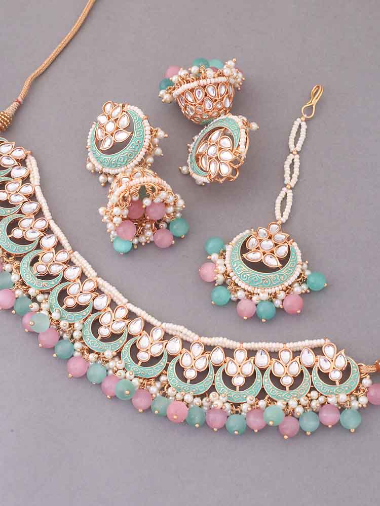 Multicolor Dhisana Kundan Jewellery Set