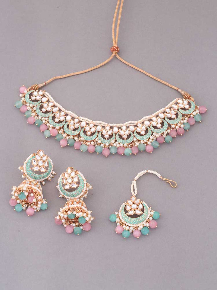 Multicolor Dhisana Kundan Jewellery Set