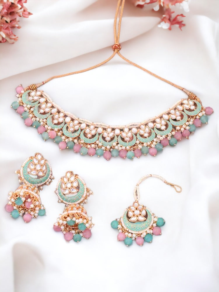 Multicolor Dhisana Kundan Jewellery Set