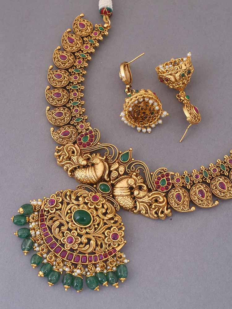 Multicolor Dhumavati Temple Jewellery Set