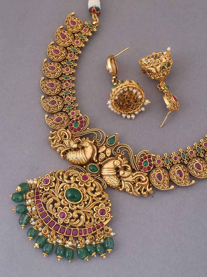 Multicolor Dhumavati Temple Jewellery Set