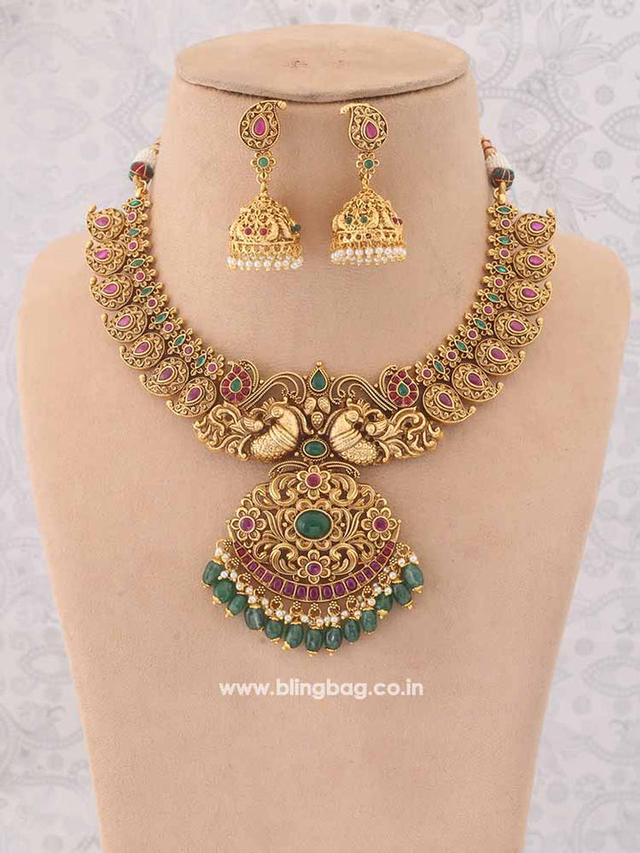 Multicolor Dhumavati Temple Jewellery Set