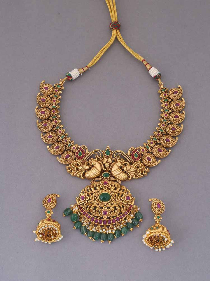 Multicolor Dhumavati Temple Jewellery Set