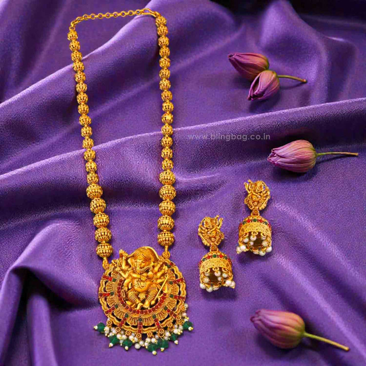 Multicolor Durmukha Temple Jewellery Set - New Arrival