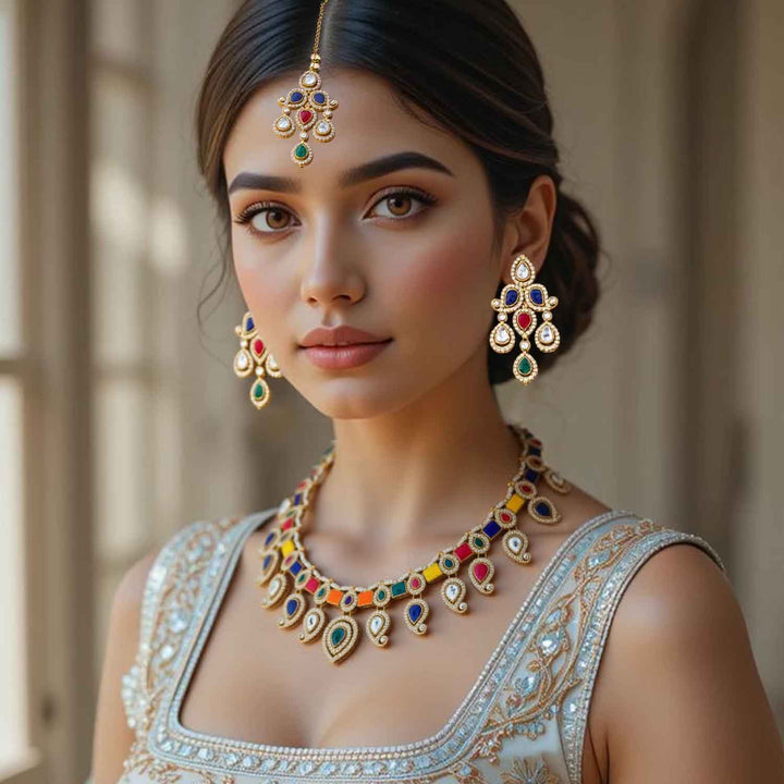 Multicolor Fariha Kundan Jewellery Set