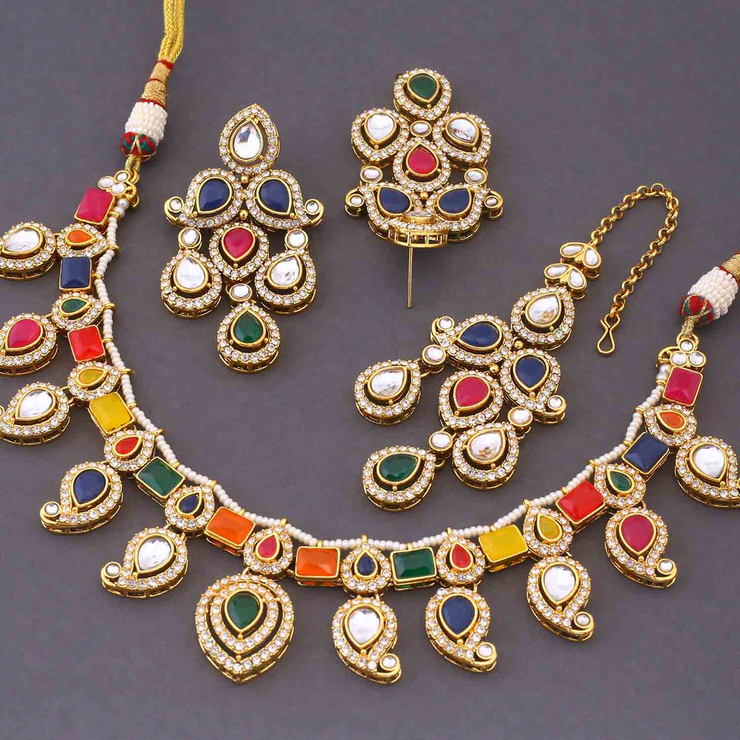 Multicolor Fariha Kundan Jewellery Set
