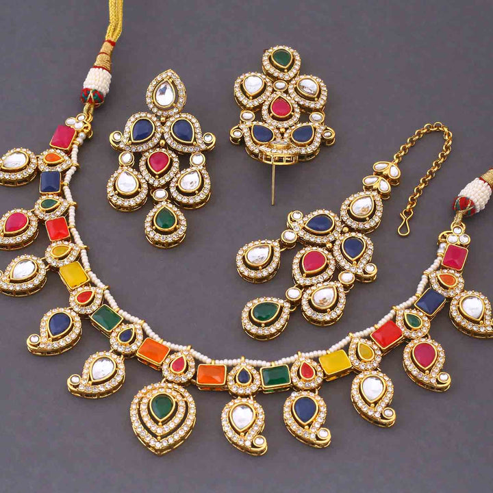 Multicolor Fariha Kundan Jewellery Set