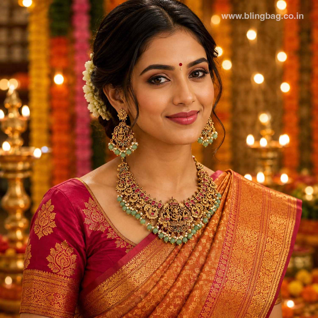 Multicolor Gananatha Temple Jewellery Set - New Arrival