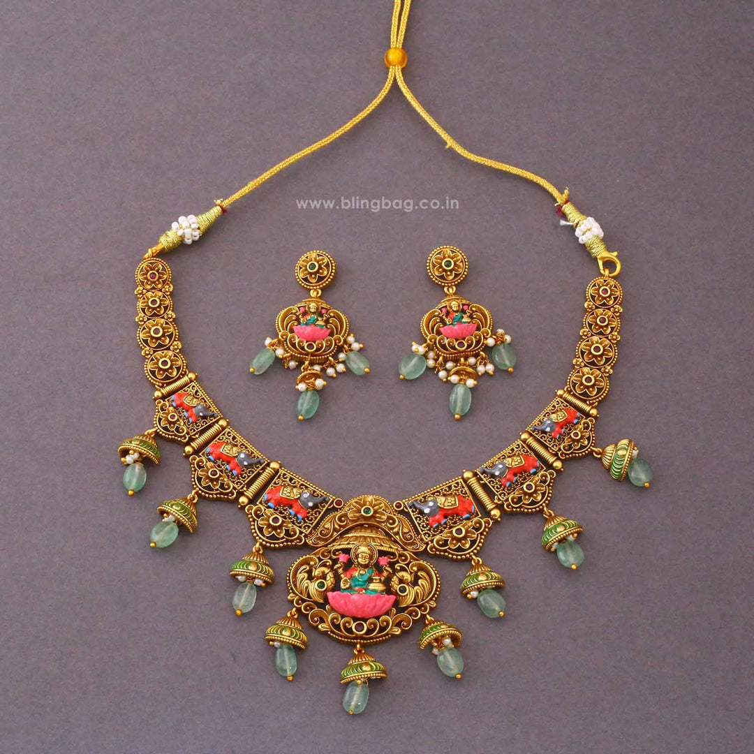 Multicolor Gangai Temple Jewellery Set- New Arrival