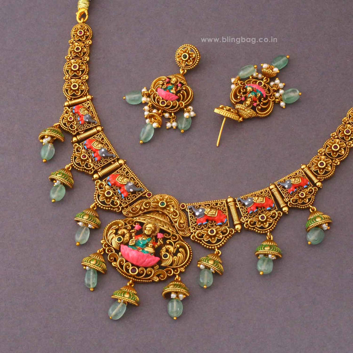 Multicolor Gangai Temple Jewellery Set- New Arrival