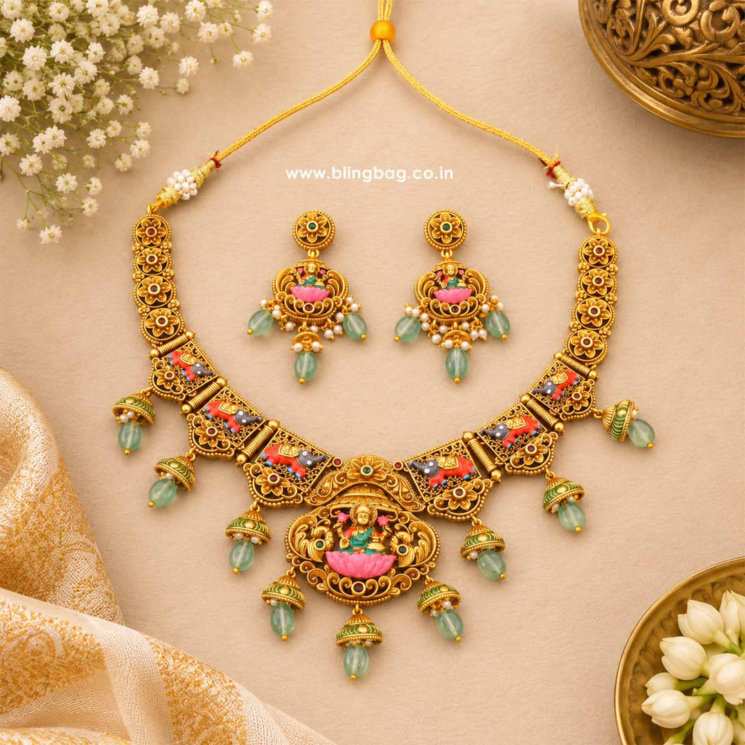 Multicolor Gangai Temple Jewellery Set- New Arrival