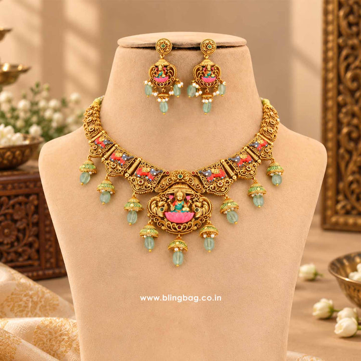 Multicolor Gangai Temple Jewellery Set- New Arrival