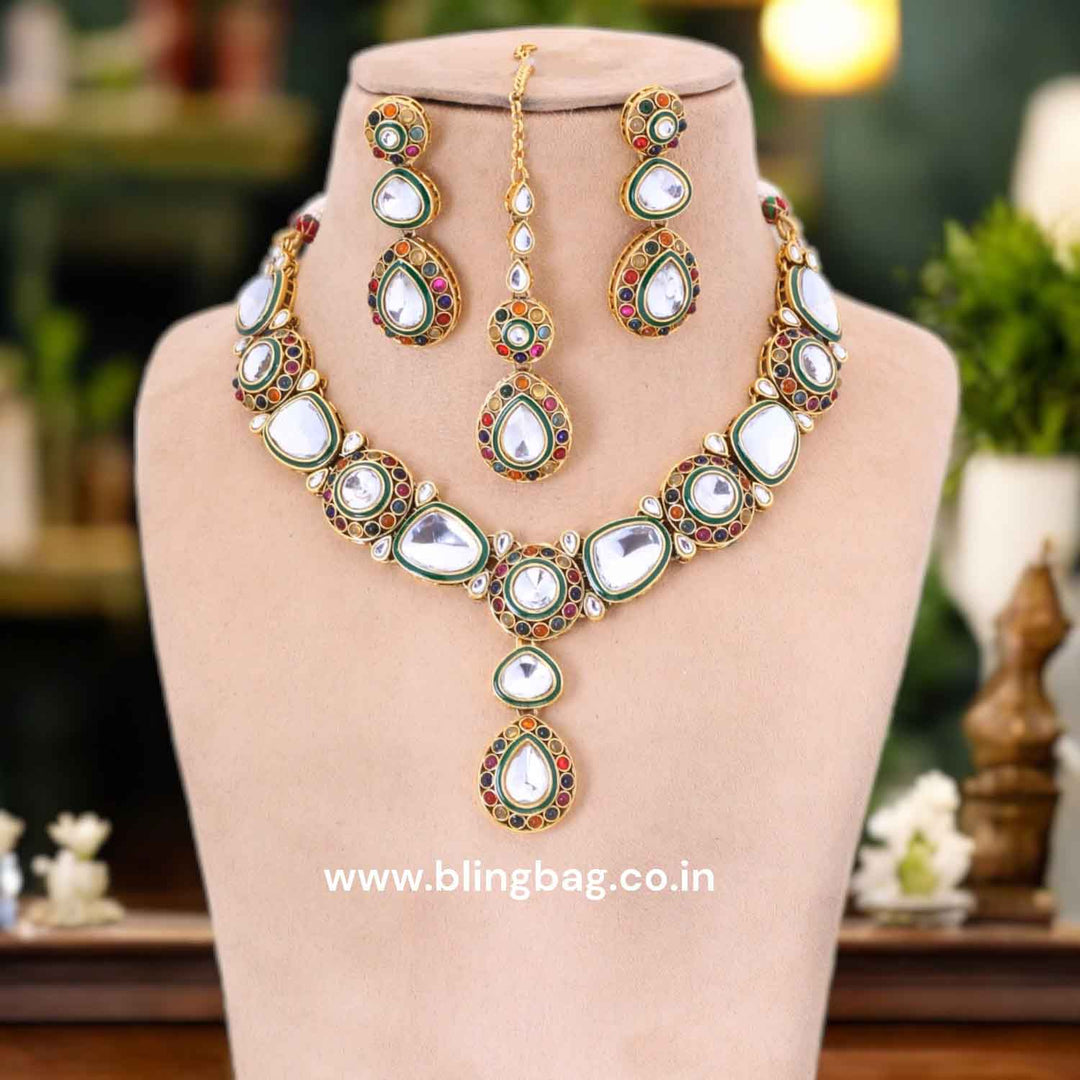 Multicolor Ghurmita Kundan Jewellery Set