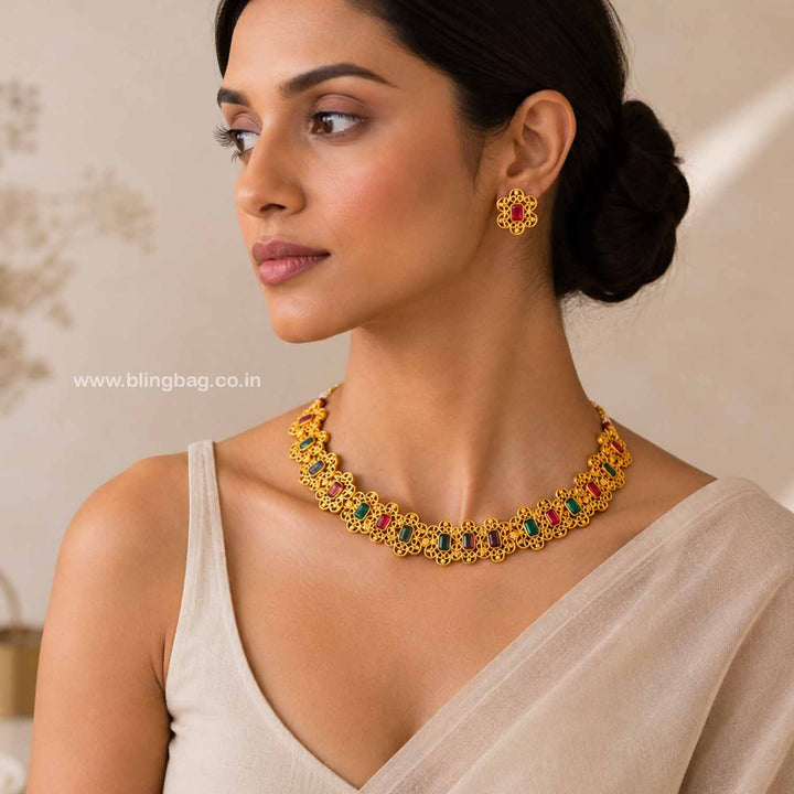 Multicolor Girijaa Antique Jewellery Set- New Arrival