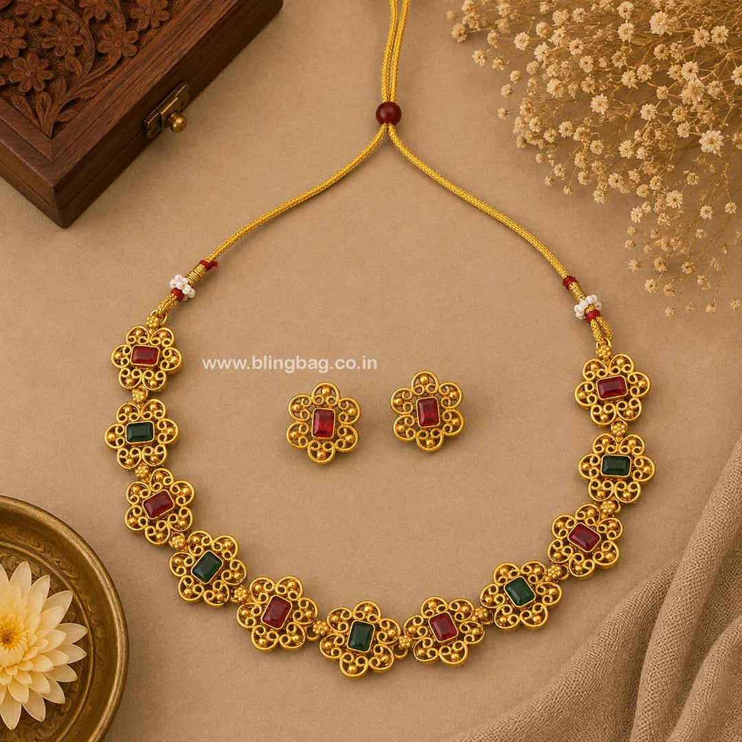 Multicolor Girijaa Antique Jewellery Set- New Arrival