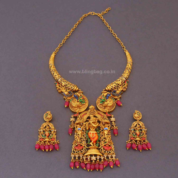 Multicolor Govind Temple Jewellery Set- New Arrivals